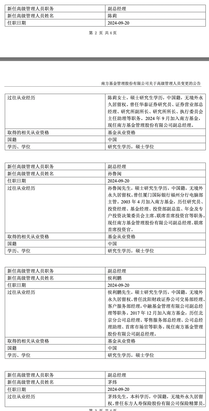 万亿公募南方基金高管团队换届：新聘任四位副总经理，三人卸任  第2张